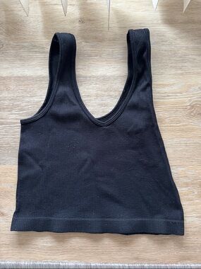 Black Ribbed Crop Tank Bralette